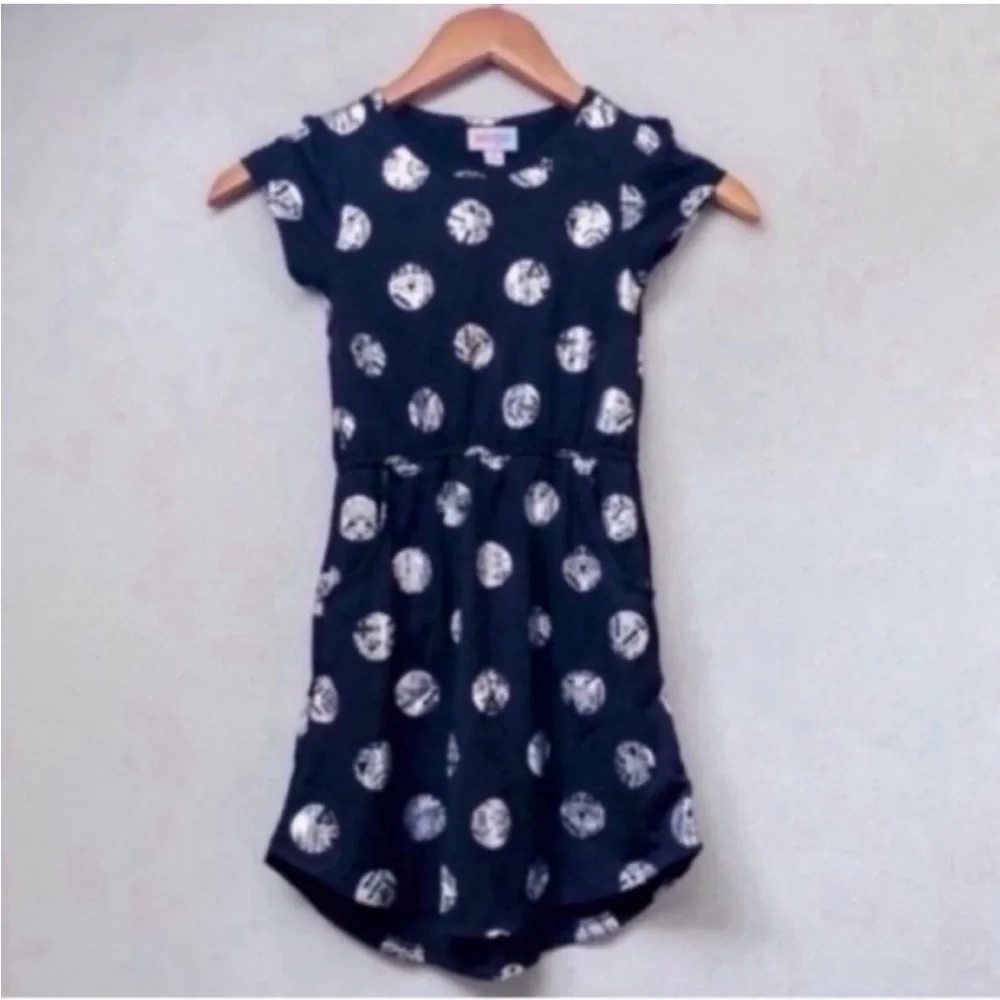Kids LuLaRoe Mae Dress Elegant Black Silver Metallic